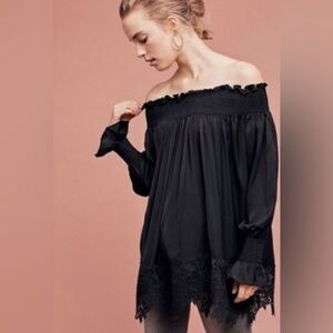 Anthropologie Eri + Ali Vettora Black Off Shoulder Tunic Top Women’s Size Small